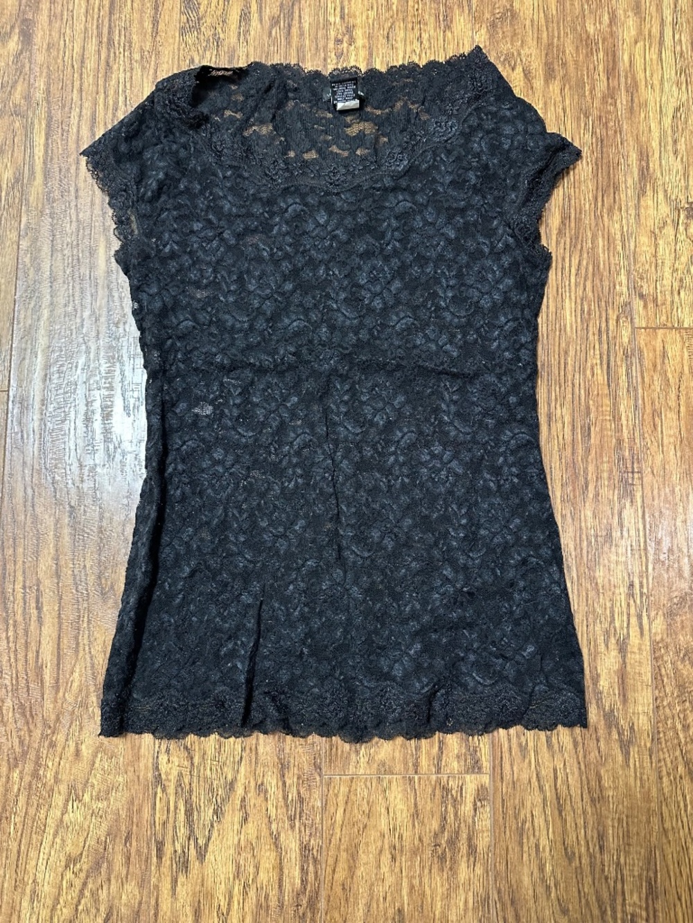 Victoria's Secret MODA International Lace Flower Blouse T-Shirt Black Size Med.